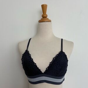 Aerie Bralette Bra Size Medium Navy Blue Light Blue Lace Lightweight Strappy